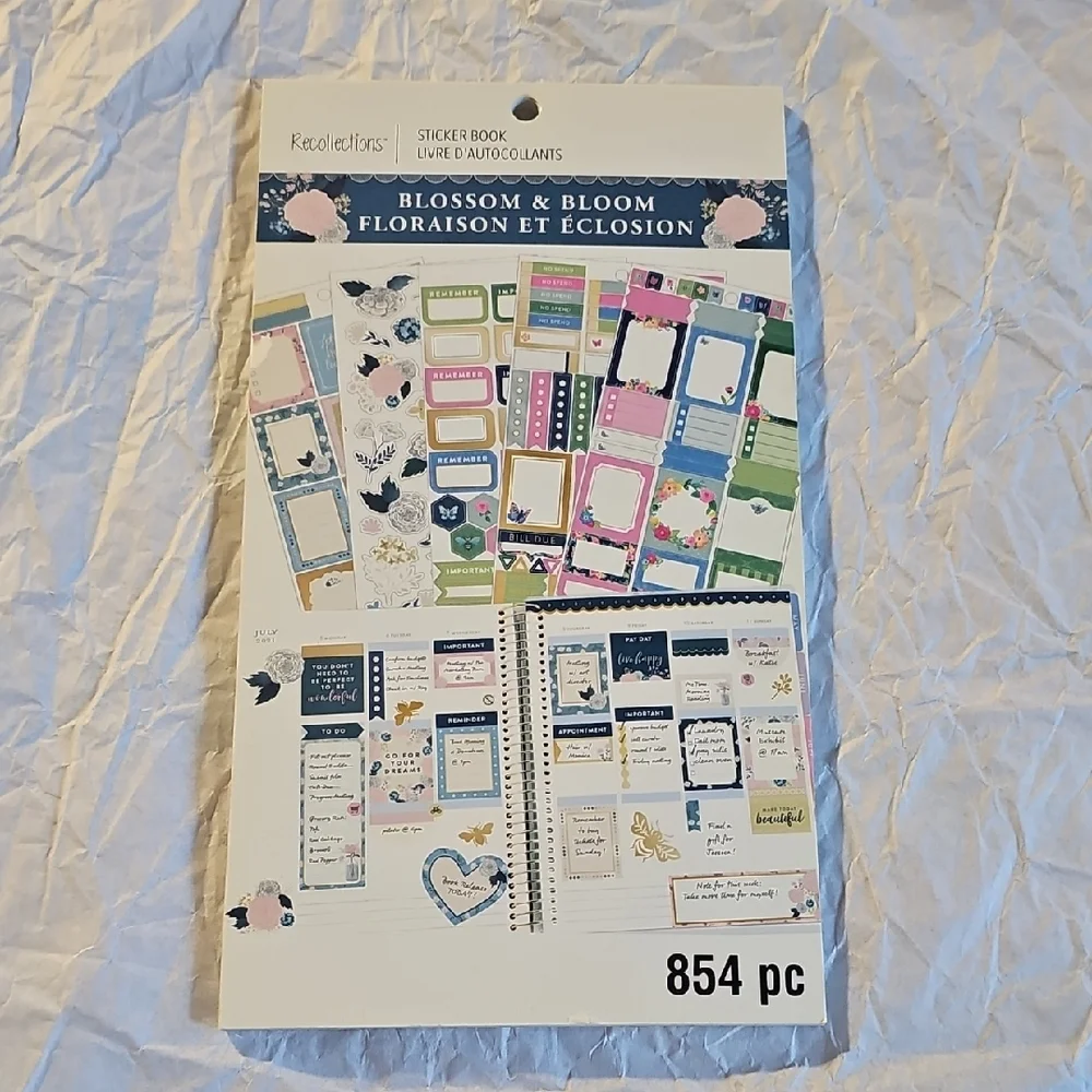 NWT Recollections Blossom & Bloom Sticker Book - Navy, Pink, Green Accents 854pc